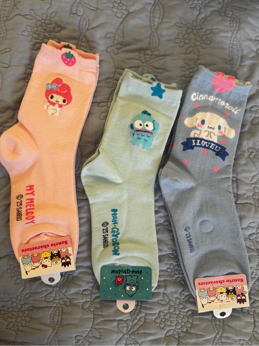 Sanrio Character Crew Socks - Pink, Green, Gray